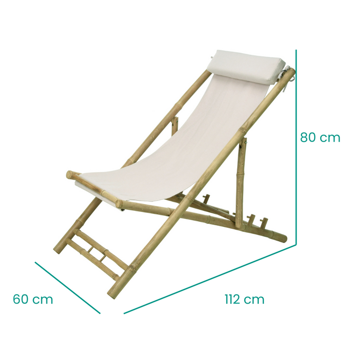 Chaise longue avec oreiller Niceey - Ajustable - Bambou - Lot de 2 - Blanc