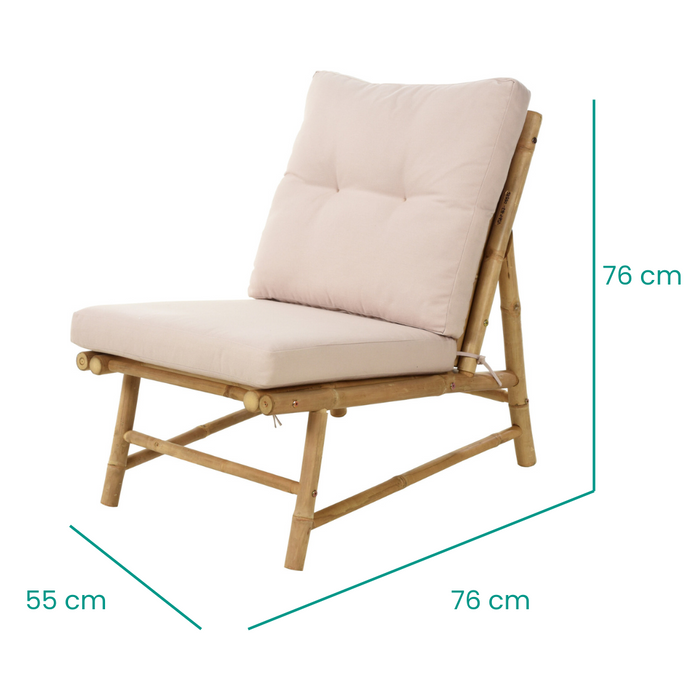 Chaise de jardin avec coussins Niceey - Bambou - Blanc