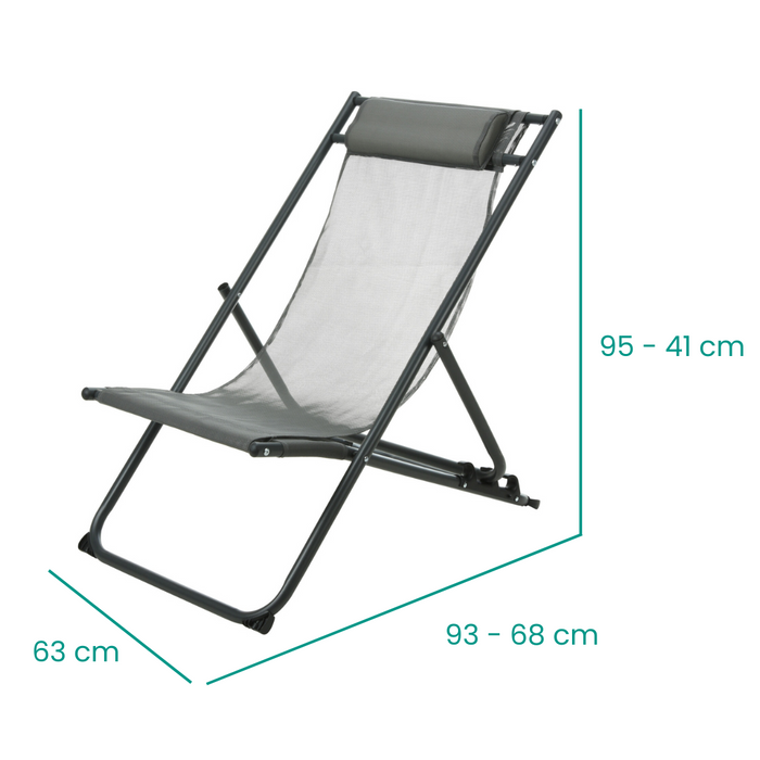 Chaise Longue Niceey - Avec Oreiller - Lot de 2 - Gris Foncé