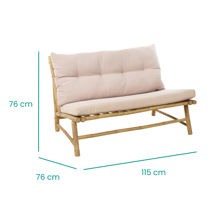 Banc de jardin avec coussins Niceey, bambou, blanc