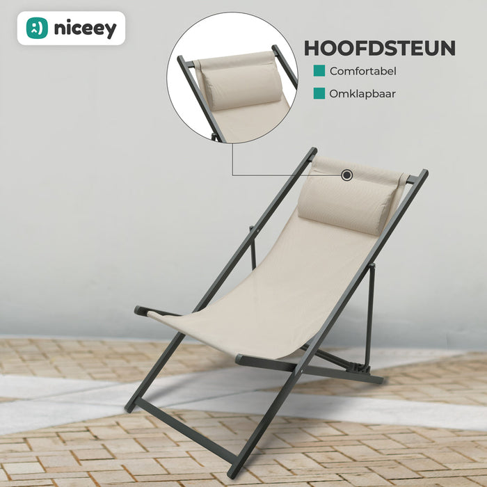 Chaise longue Niceey - Avec oreiller - Beige