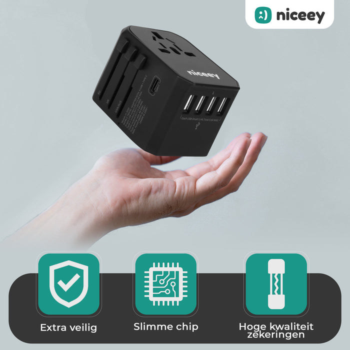 Niceey World Plug - Prise universelle - Noir