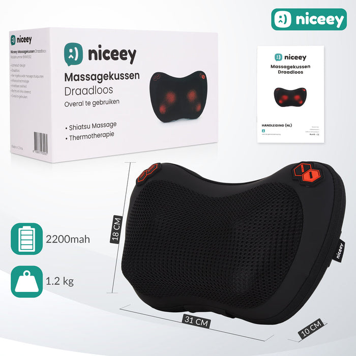 Coussin de massage Niceey - Sans fil - Thérapie infrarouge - Noir