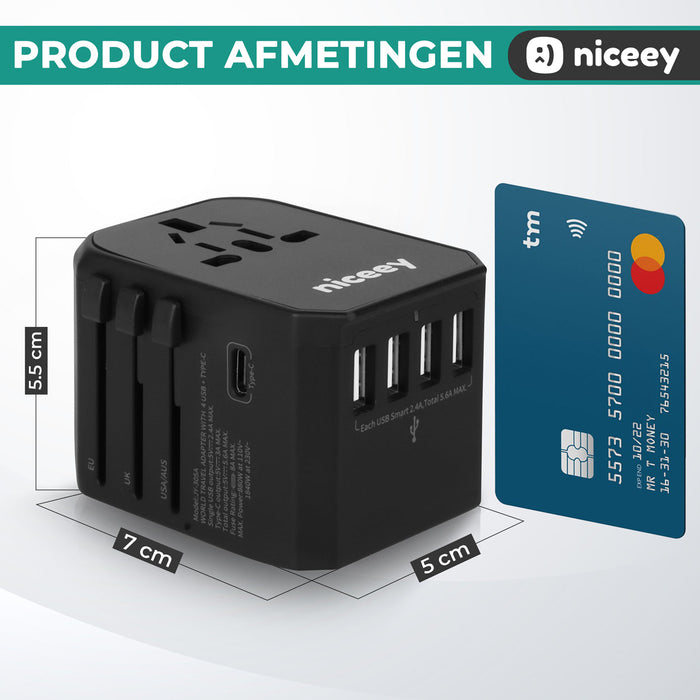 Niceey World Plug - Prise universelle - Noir