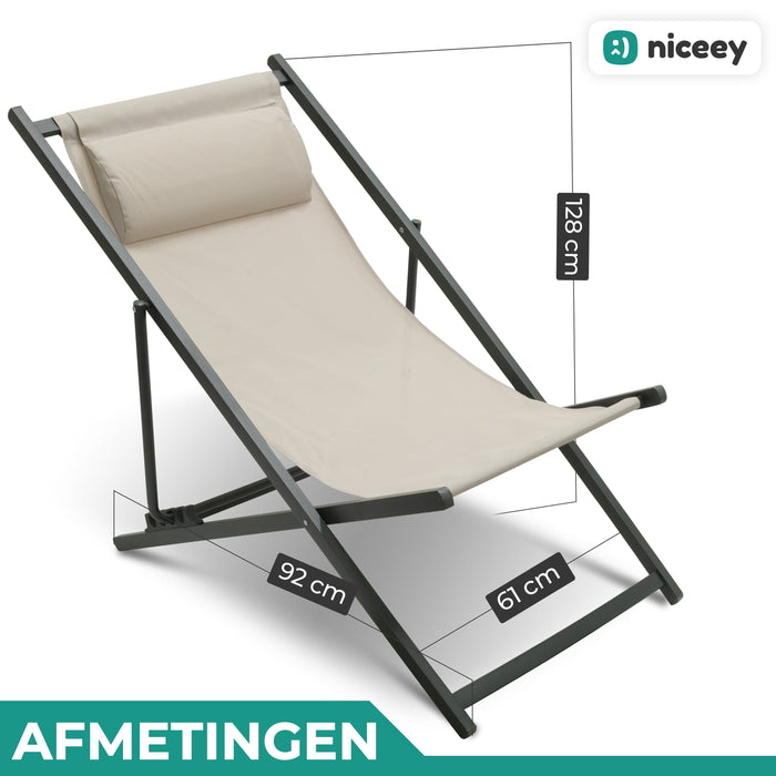 Chaise longue Niceey - Avec oreiller - Beige