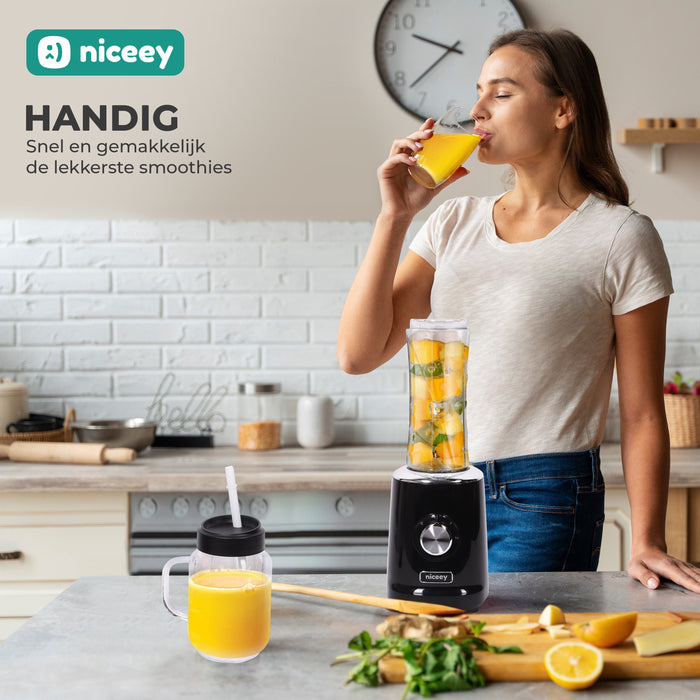 Mini Blender Niceey - Machine à Smoothie - 500W - Noir