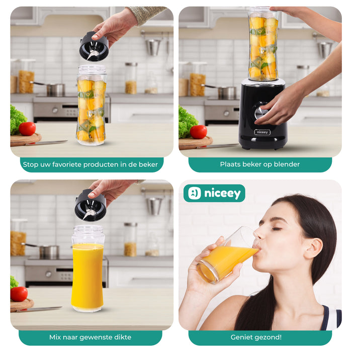 Mini Blender Niceey - Machine à Smoothie - 500W - Noir