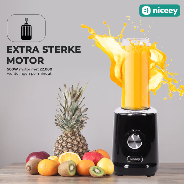 Mini Blender Niceey - Machine à Smoothie - 500W - Noir