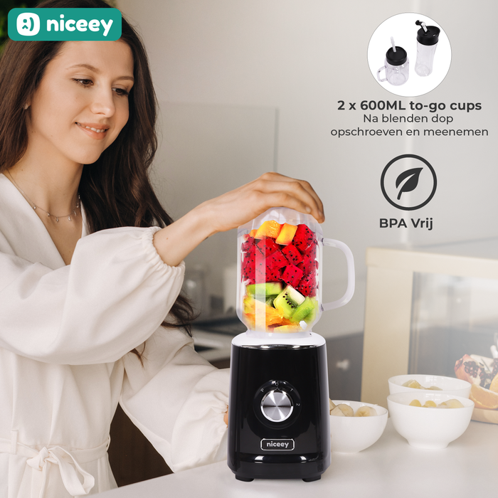 Mini Blender Niceey - Machine à Smoothie - 500W - Noir