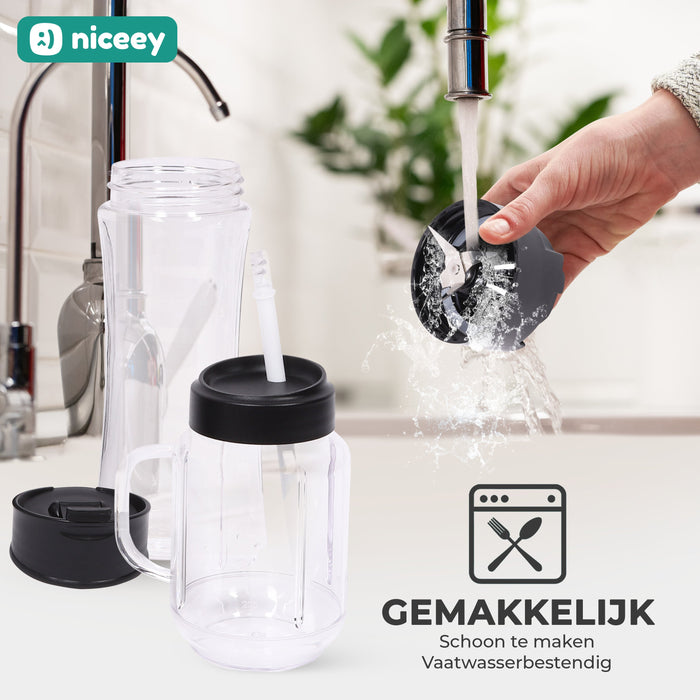 Mini Blender Niceey - Machine à Smoothie - 500W - Noir