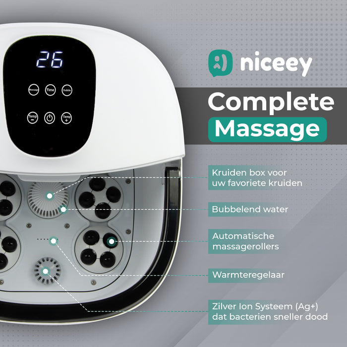 Bain de pieds massant Niceey 3XL - avec rouleaux automatiques - Blanc