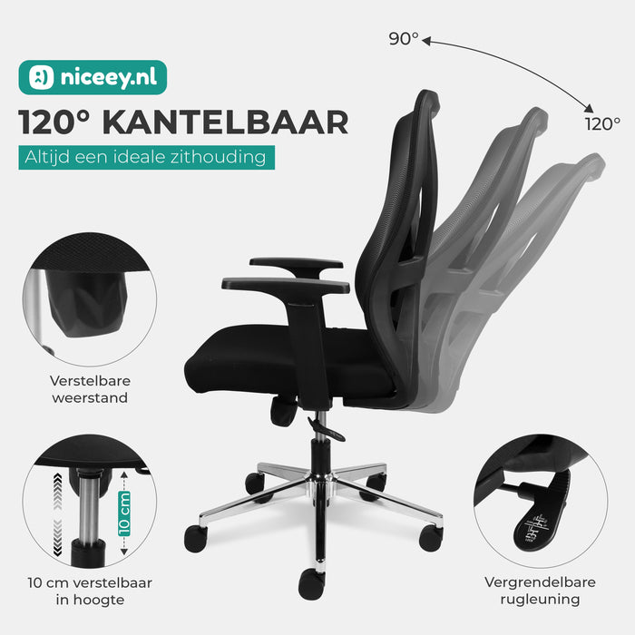 Niceey Ergonomische Bureaustoel - Verstelbaar - Volwassenen - Zwart