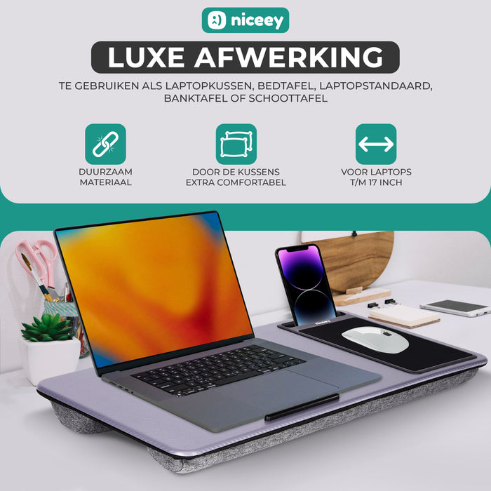 Niceey Laptopkussen - Schootkussen - Grijs/Zwart