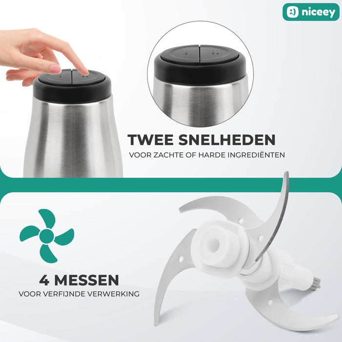 Hachoir Niceey - 2 Vitesses - 500W - 2L - Bol en Verre