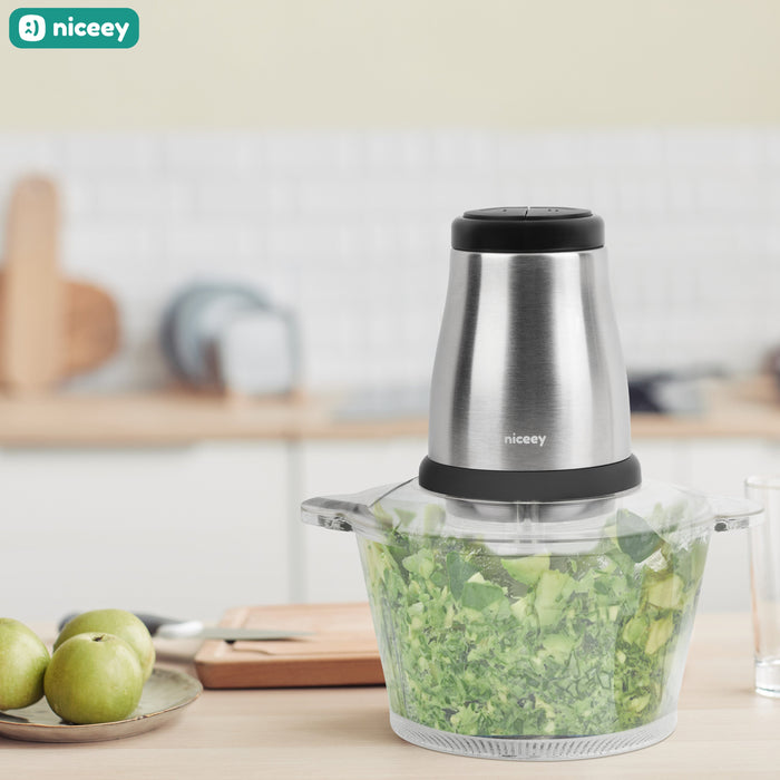 Hachoir Niceey - 2 Vitesses - 500W - 2L - Bol en Verre