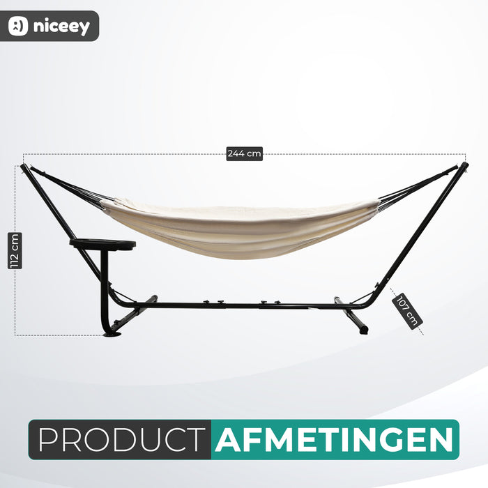 Hamac Niceey avec support – 2 personnes – Incl. Porte-gobelet – 250kg - Beige