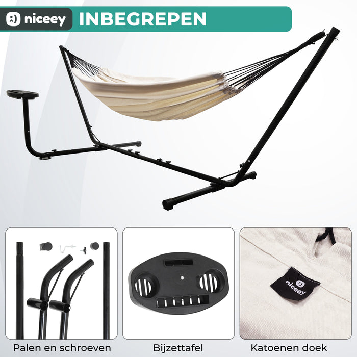 Hamac Niceey avec support – 2 personnes – Incl. Porte-gobelet – 250kg - Beige