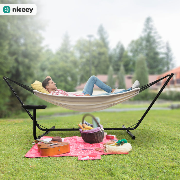 Hamac Niceey avec support – 2 personnes – Incl. Porte-gobelet – 250kg - Beige