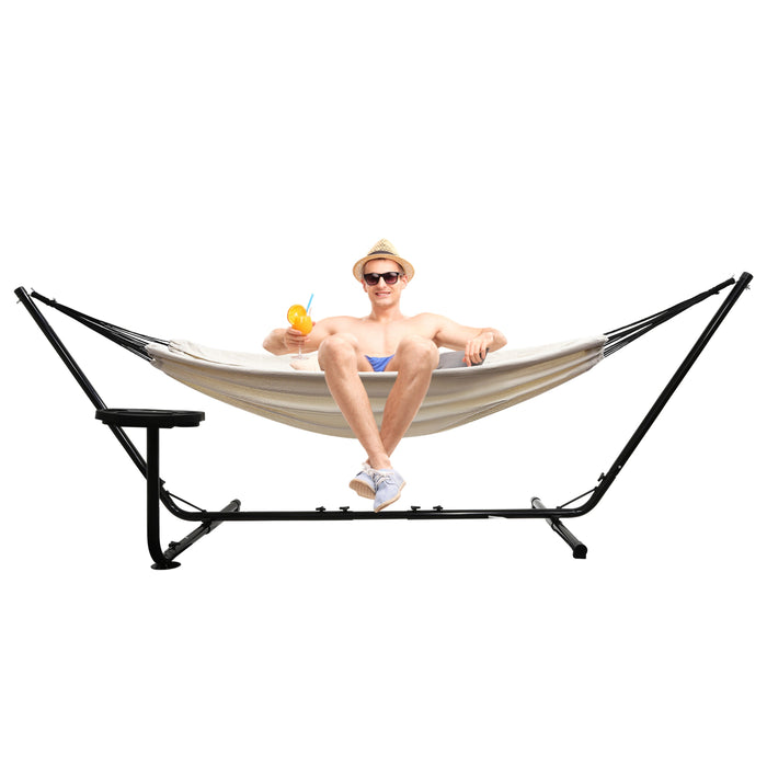Hamac Niceey avec support – 2 personnes – Incl. Porte-gobelet – 250kg - Beige