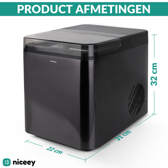 Machine à Glaçons Niceey Plus - 2 Litres - 6-8 Min. - 12kg/24h - avec cuillère à glace - Noir