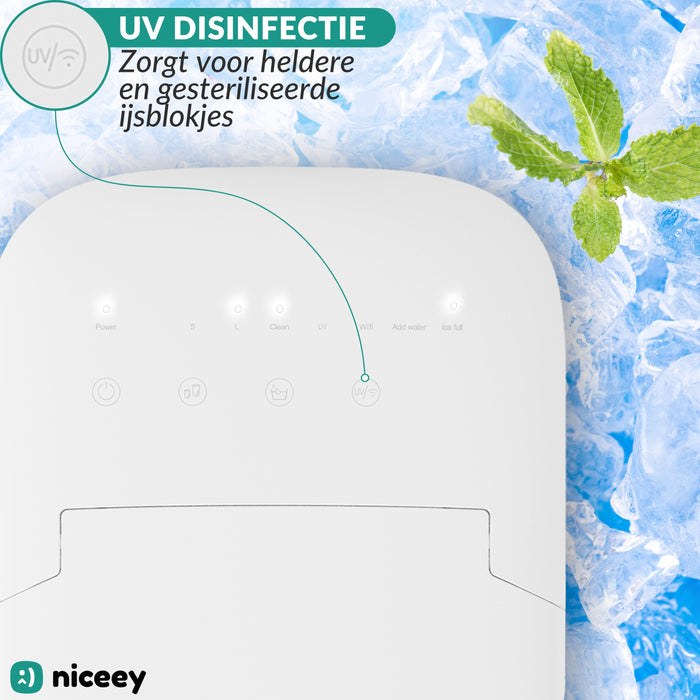 Machine à glaçons Niceey Pro - 2 Litres - 6-8 Min. - 12kg/24h - avec cuillère à glace - Blanc