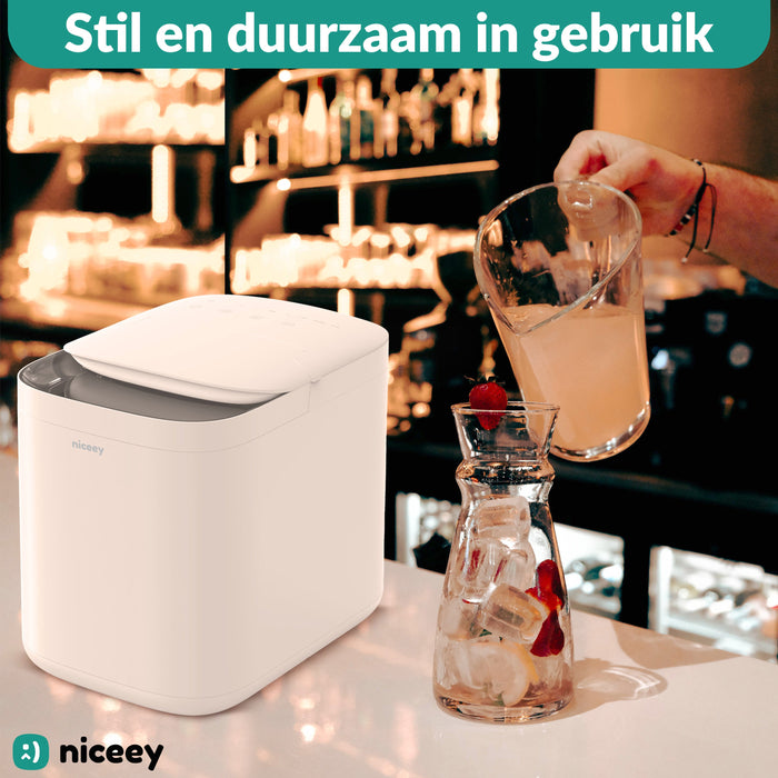 Machine à glaçons Niceey Pro - 2 Litres - 6-8 Min. - 12kg/24h - avec cuillère à glace - Blanc