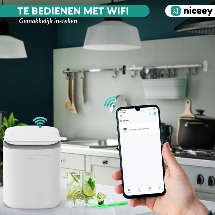 Machine à glaçons Niceey Pro - 2 Litres - 6-8 Min. - 12kg/24h - avec cuillère à glace - Blanc