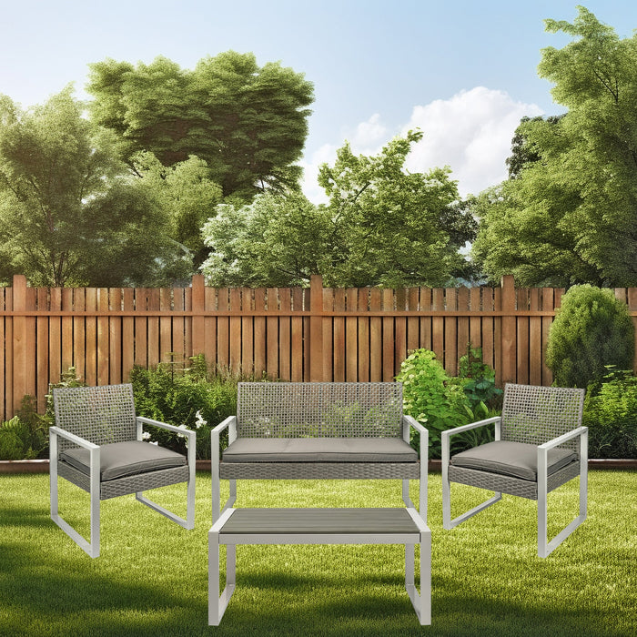 Ensemble de jardin Niceey, 4 pièces, rotin, gris/blanc