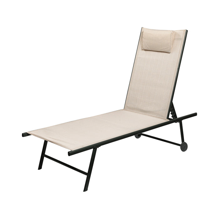 Chaise longue Niceey - Pliable - Oreiller inclus - Beige