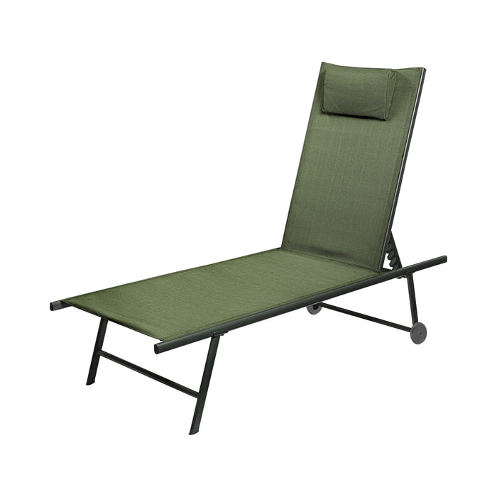 Chaise longue Niceey - Pliable - Oreiller inclus - Vert foncé