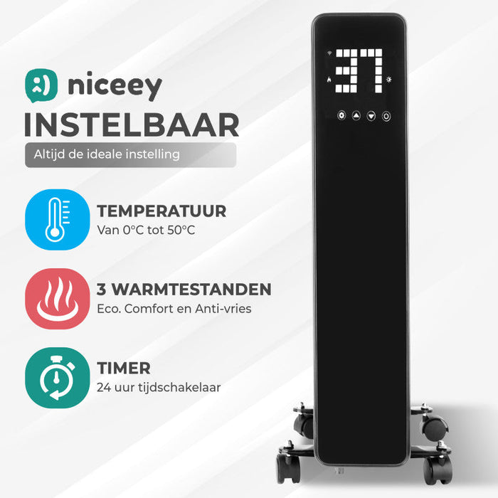 Radiateur à huile intelligent Niceey - Jusqu'à 2000 W - Noir