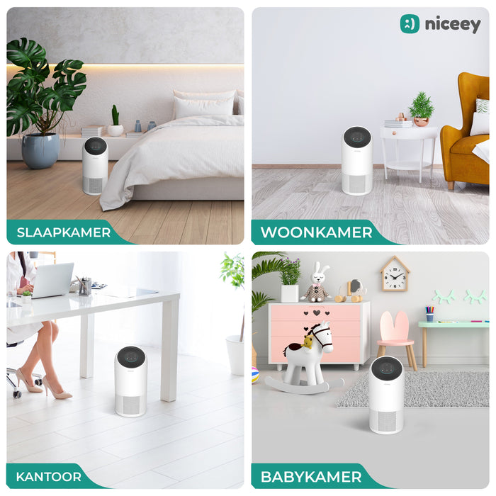 Niceey Luchtreiniger - CADR: 300 m³/h - HEPA 13 - Koolstoffilter - Wit