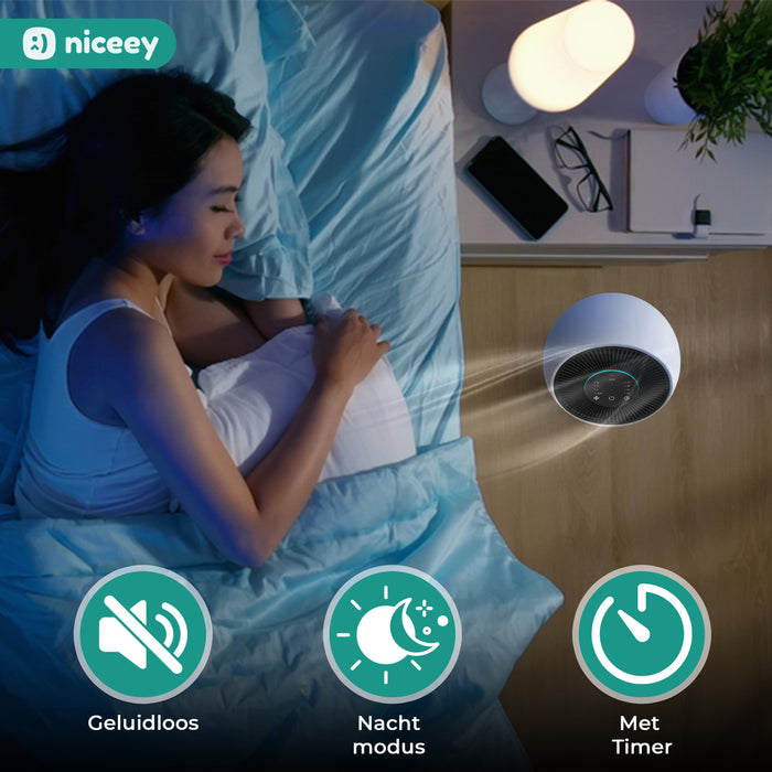 Niceey Luchtreiniger - CADR: 300 m³/h - HEPA 13 - Koolstoffilter - Wit