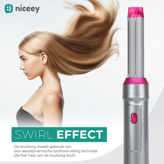 Niceey Brosse Sèche-Cheveux 5-en-1 - Multistyler - Brosse à Boucler - Gris/Rose