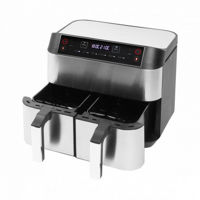 Niceey Dubbele Airfryer XXL - Twee Kookvakken - 8.0 Liter - 2460 Watt - Incl. Kookboek - Dual Functie - Zilver