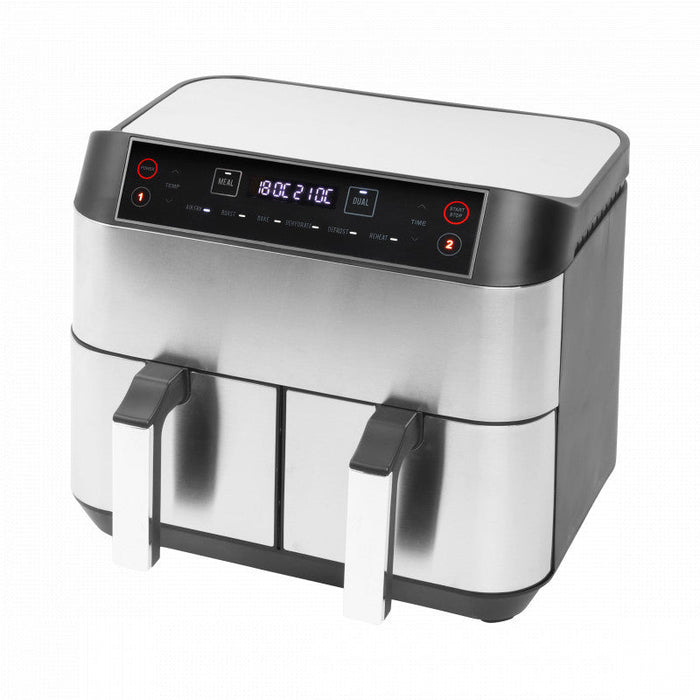 Niceey Dubbele Airfryer XXL - Twee Kookvakken - 8.0 Liter - 2460 Watt - Incl. Kookboek - Dual Functie - Zilver