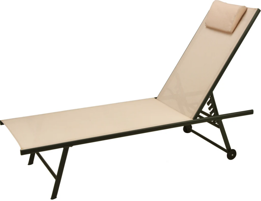 Chaise longue Niceey - Pliable - Oreiller inclus - Beige