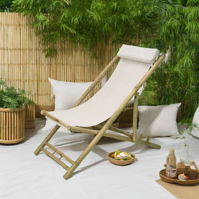 Chaise longue avec oreiller Niceey - Ajustable - Bambou - Lot de 2 - Blanc