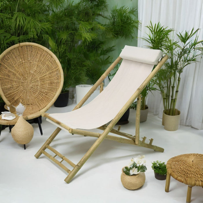 Chaise longue avec oreiller Niceey - Ajustable - Bambou - Lot de 2 - Blanc