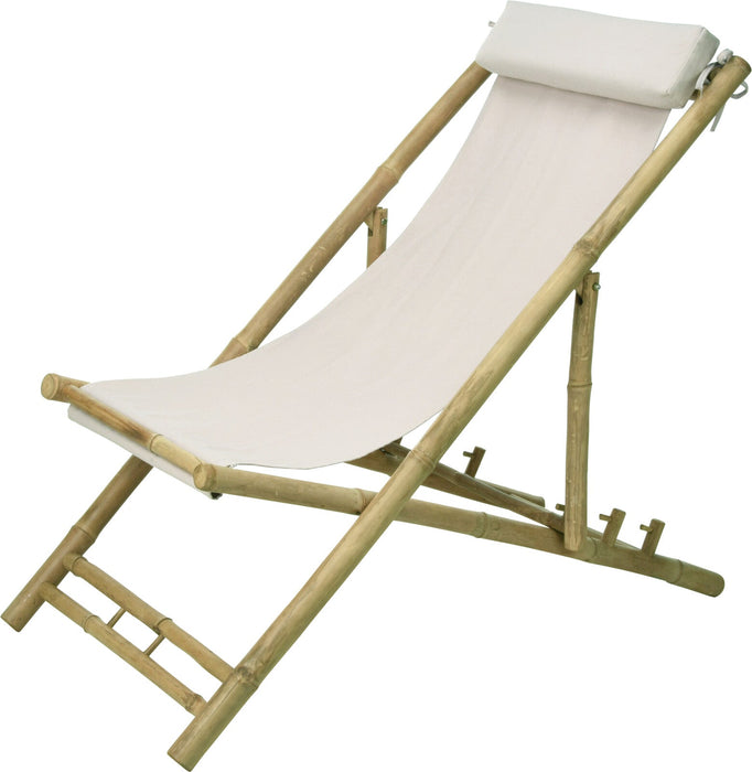 Chaise longue avec oreiller Niceey - Ajustable - Bambou - Lot de 2 - Blanc