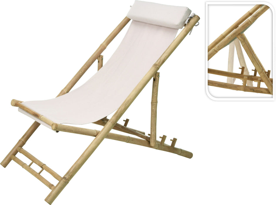 Chaise longue avec oreiller Niceey - Ajustable - Bambou - Lot de 2 - Blanc