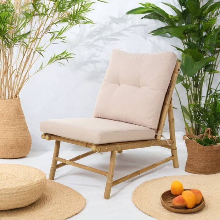 Chaise de jardin avec coussins Niceey - Bambou - Blanc