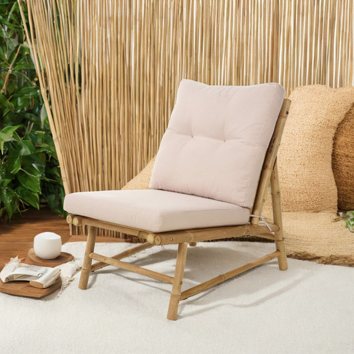 Chaise de jardin avec coussins Niceey - Bambou - Blanc
