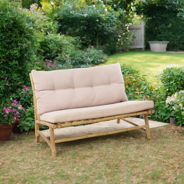 Banc de jardin avec coussins Niceey, bambou, blanc