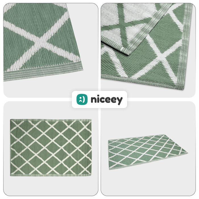 Tapis d'extérieur Niceey - Tapis de jardin - 120x180cm - Olive/Blanc