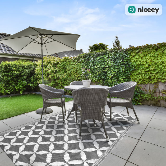 Tapis d'extérieur Niceey - Tapis de jardin - 120x180cm - Gris/Blanc