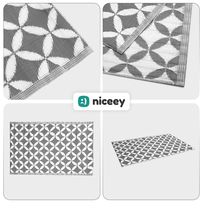 Tapis d'extérieur Niceey - Tapis de jardin - 120x180cm - Gris/Blanc