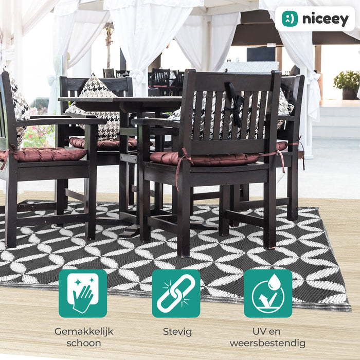 Tapis d'extérieur Niceey - Tapis de jardin - 120x180cm - Noir/Blanc