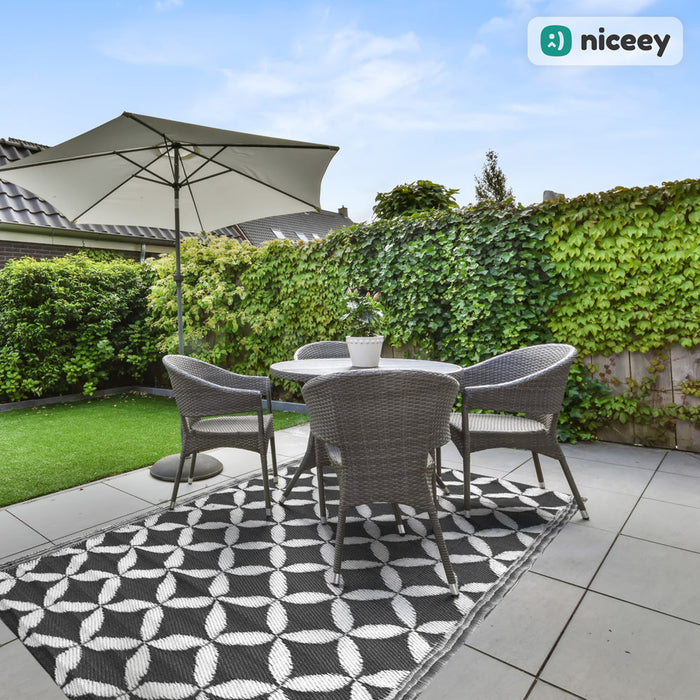 Tapis d'extérieur Niceey - Tapis de jardin - 120x180cm - Noir/Blanc