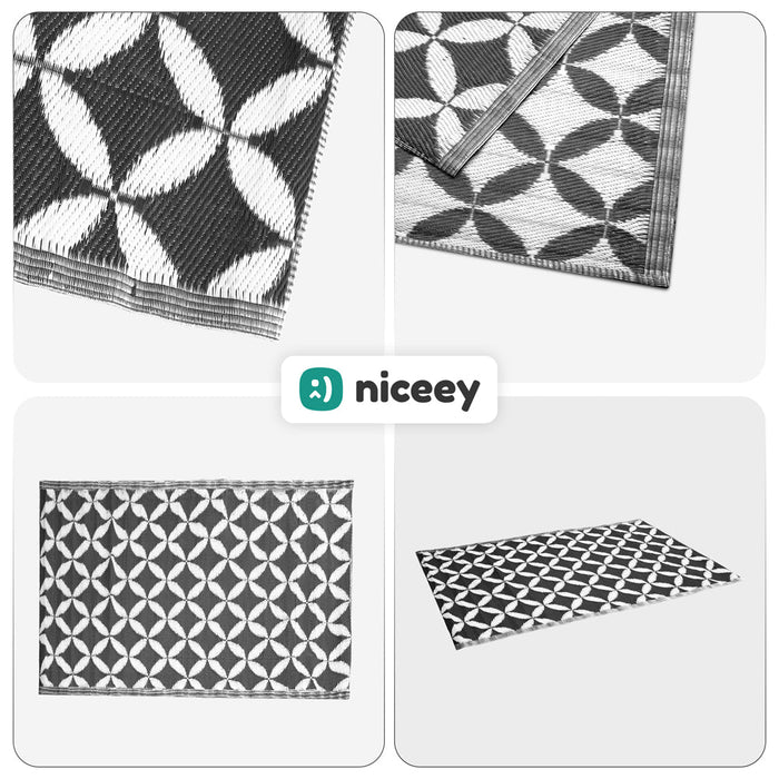 Tapis d'extérieur Niceey - Tapis de jardin - 120x180cm - Noir/Blanc